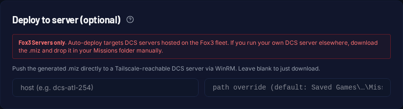 Deploy to server card with host and path inputs