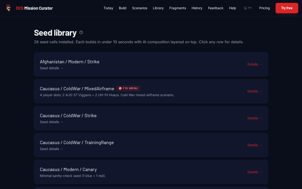 The /library page listing all installed cells